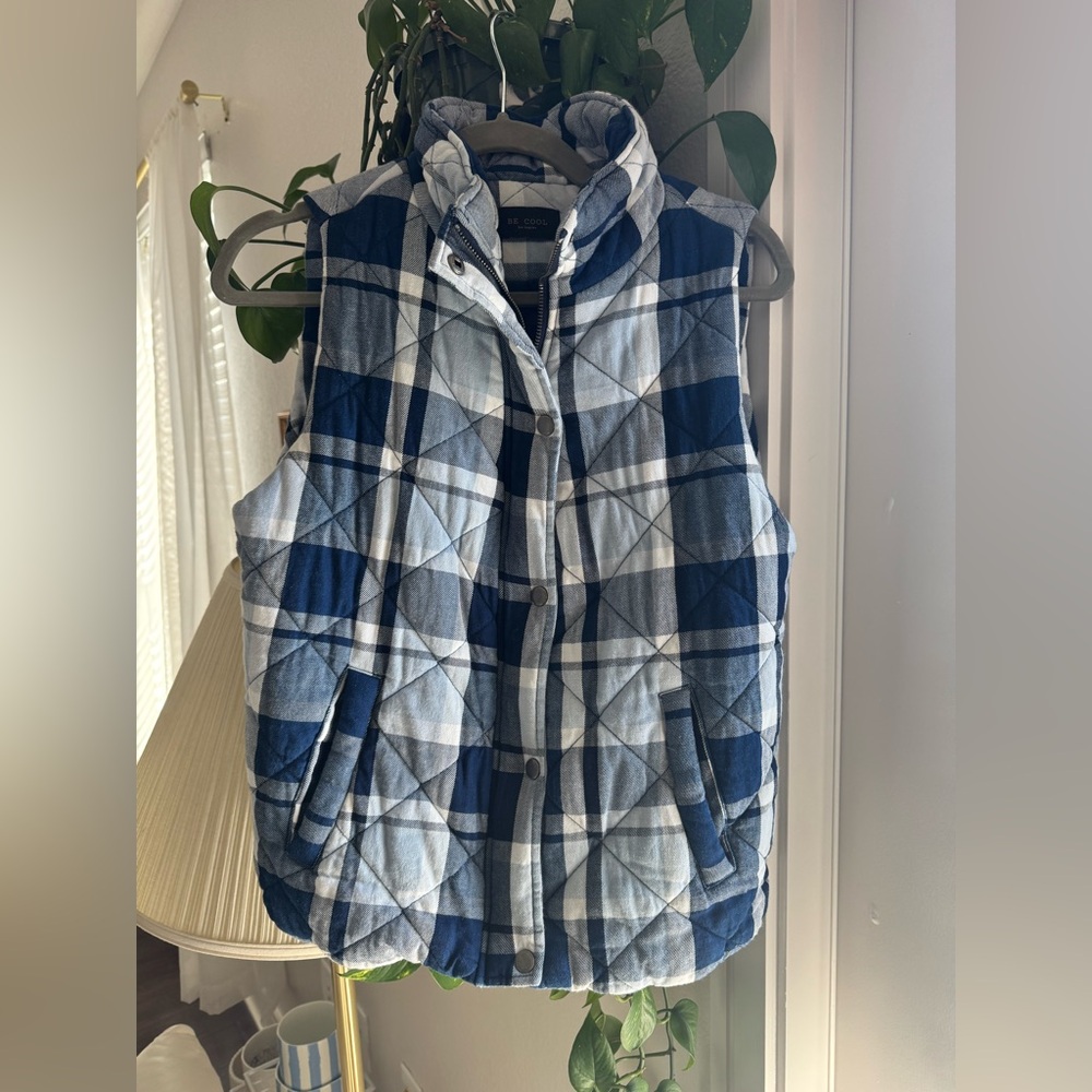 Blue Plaid Puffer Vest